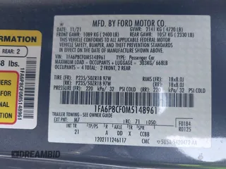 2021 Ford Mustang GT with VIN 1FA6P8CF0M5148961, listed as a IAAI auction lot 42211976 with 14,181 mi miles and . Bid and sale history available at DreamBid. Image 9.