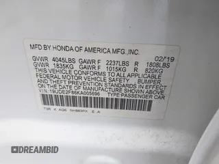 2019 Acura ILX Premium with VIN 19UDE2F86KA005696, listed as a IAAI auction lot 42490959 with 75,668 mi miles and . Bid and sale history available at DreamBid. Image 9.