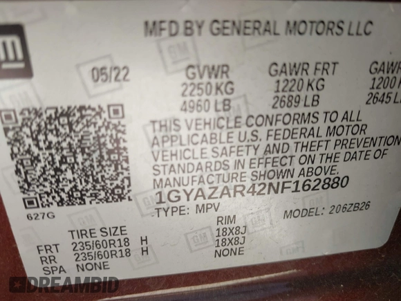 2022 Cadillac XT4 FWD Luxury with VIN 1GYAZAR42NF162880, listed as a IAAI auction lot 41850951 with 47,344 mi miles and . Bid and sale history available at carsss.com. Image 9.