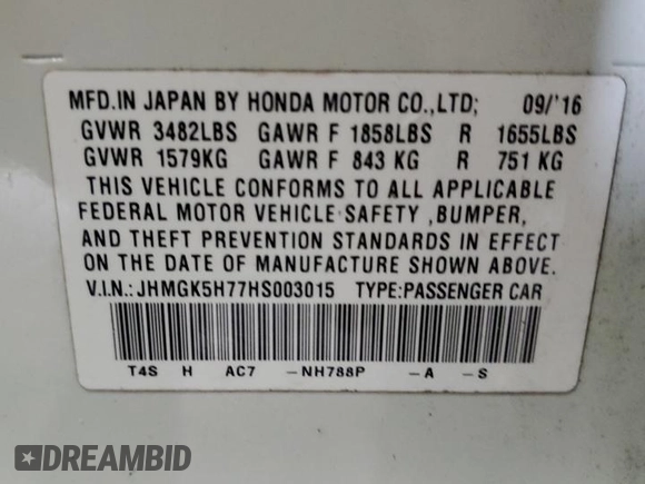2017 Honda Fit EX with VIN JHMGK5H77HS003015, listed as a Copart auction lot 57205495 with 112,481 mi miles and Salvage title. Bid and sale history available at DreamBid. Image 12.