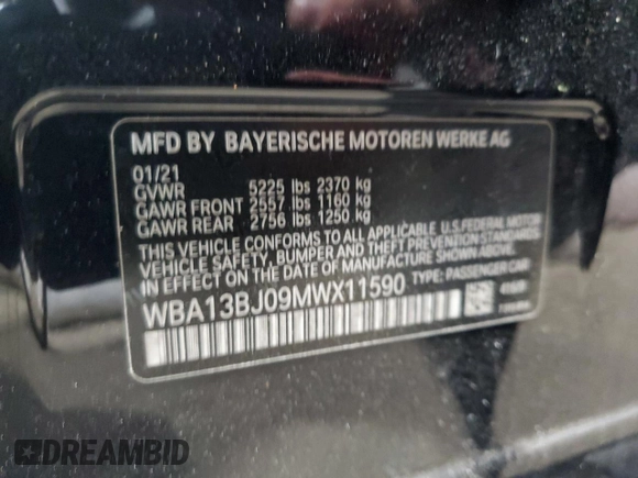 2021 BMW 5 Series 530i xDrive with VIN WBA13BJ09MWX11590, listed as a Copart auction lot 45323525 with 77,634 mi miles and Clean Title. Bid and sale history available at carsss.com. Image 12.
