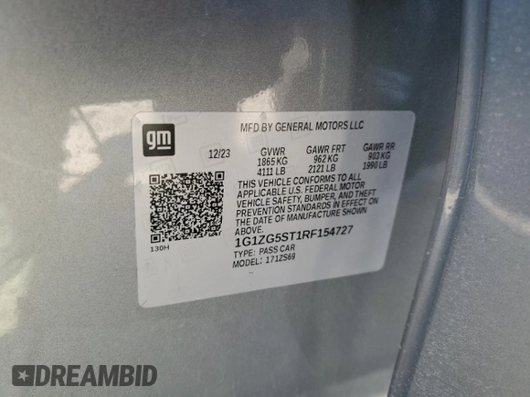 2024 Chevrolet Malibu RS with VIN 1G1ZG5ST1RF154727, listed as a Copart auction lot 48116995 with 5,563 mi miles and Salvage Title. Bid and sale history available at DreamBid. Image 13.