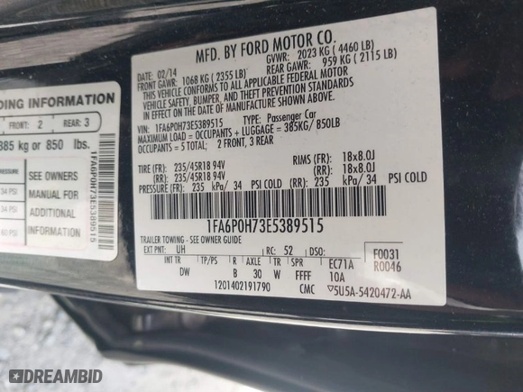2014 Ford Fusion SE with VIN 1FA6P0H73E5389515, listed as a IAAI auction lot 41842472 with 204,136 mi miles. Bid and sale history available at carsss.com. Image 9.