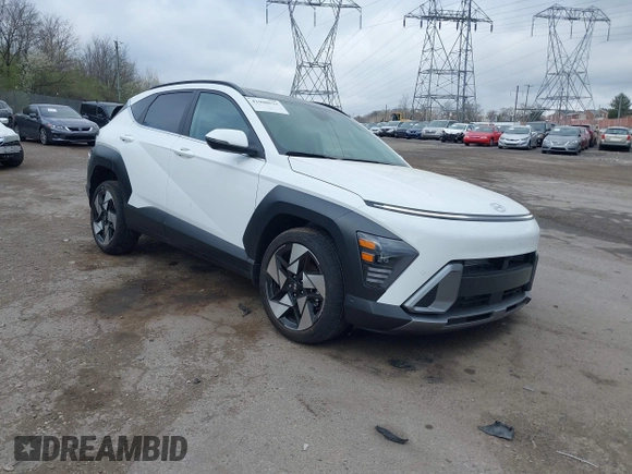 2025 Hyundai Kona Limited with VIN KM8HECA39SU243005, listed as a IAAI auction lot 41908621 with 525 mi miles and . Bid and sale history available at DreamBid. Image 1.