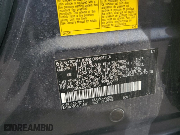 2011 Toyota RAV4 Sport with VIN JTMRK4DV2B5105756, listed as a Copart auction lot 61230365 with 145,626 mi miles and Salvage title. Bid and sale history available at DreamBid. Image 13.