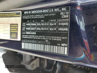 2012 Mercedes-Benz M 350 with VIN 4JGDA5HBXCA053168, listed as a Copart auction lot 57846505 with 93,793 mi miles and Salvage title. Bid and sale history available at DreamBid. Image 13.