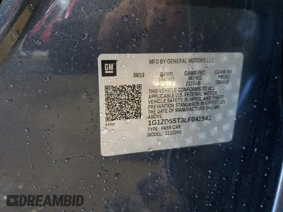 2020 Chevrolet Malibu LT with VIN 1G1ZD5ST3LF041541, listed as a Copart auction lot 48478385 with 60,529 mi miles and Salvage Title. Bid and sale history available at DreamBid. Image 12.