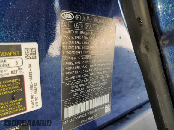 2020 Land Rover Range Rover with VIN SALGS5SE2LA568112, listed as a Copart auction lot 71191344 with 39,954 mi miles and Clean title. Bid and sale history available at DreamBid. Image 14.