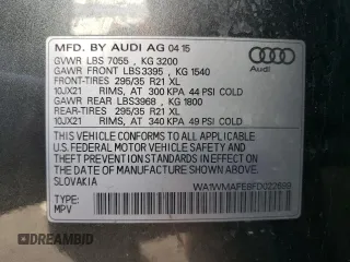 2015 Audi Q7 3.0L TDI Prestige with VIN WA1WMAFE8FD022699, listed as a Copart auction lot 76682914 with 133,789 mi miles and Salvage Title. Bid and sale history available at carsss.com. Image 14.