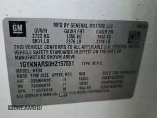 2017 Cadillac XT5 FWD with VIN 1GYKNARS0HZ157551, listed as a Copart auction lot 55281725 with 144,077 mi miles and Clean title. Bid and sale history available at DreamBid. Image 13.