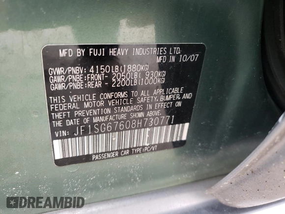 2008 Subaru Forester X L.L. Bean с VIN JF1SG67608H730771, выставлен на аукционе Copart как лот 47211625 с пробегом 101 461 миль миль и Чистый • Clean title. История ставок и продаж доступна на DreamBid. Изображение 12.