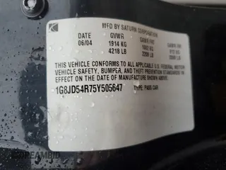 2005 Saturn L with VIN 1G8JD54R75Y505647, listed as a Copart auction lot 84963724 with Not Provided miles and Salvage Title. Bid and sale history available at carsss.com. Image 12.