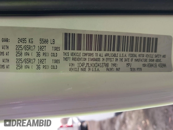 2019 Jeep Cherokee Altitude with VIN 1C4PJMLN1KD412708, listed as a IAAI auction lot 40846567 with 77,314 mi miles and . Bid and sale history available at DreamBid. Image 9.
