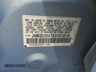 2008 Honda Fit with VIN JHMGD38478S062828, listed as a Copart auction lot 61035585 with 169,271 mi miles and Salvage title. Bid and sale history available at DreamBid. Image 12.