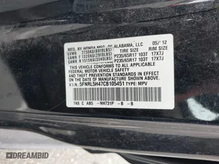 2012 Honda Odyssey EX with VIN 5FNRL5H47CB105451, listed as a IAAI auction lot 41872967 with 295,947 mi miles. Bid and sale history available at carsss.com. Image 9.