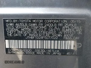2015 Lexus IS with VIN JTHBF1D24F5077022, listed as a IAAI auction lot 41186330 with 66,969 mi miles and . Bid and sale history available at carsss.com. Image 9.