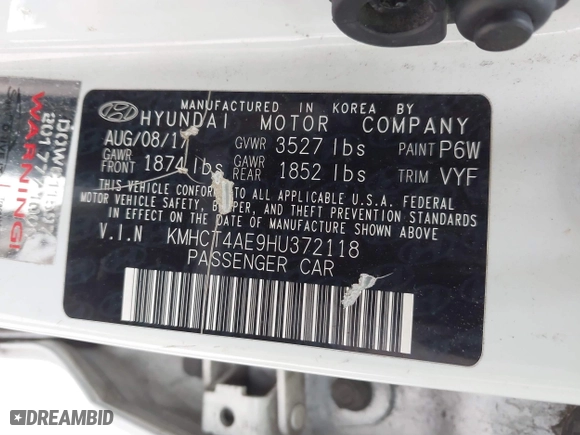 2017 Hyundai Accent SE with VIN KMHCT4AE9HU372118, listed as a IAAI auction lot 41735429 with 200,037 mi miles. Bid and sale history available at carsss.com. Image 9.