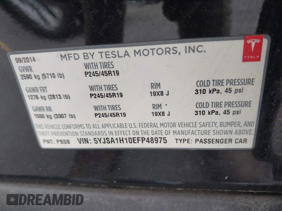 2014 Tesla Model S 60 с VIN 5YJSA1H10EFP48975, выставлен на аукционе IAAI как лот 42249935 с пробегом 105 524 миль миль и . История ставок и продаж доступна на DreamBid. Изображение 9.