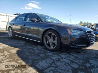 2012 Audi A8 with VIN WAURVAFD8CN004536, listed as a Copart auction lot 45173125 with 143,000 mi miles and Salvage title. Bid and sale history available at DreamBid. Image 4.