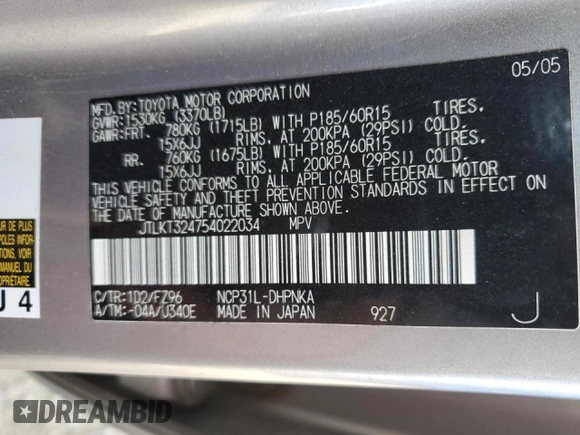 2005 Scion xB with VIN JTLKT324754022034, listed as a Copart auction lot 47303595 with 141,361 mi miles and Salvage Title. Bid and sale history available at carsss.com. Image 12.