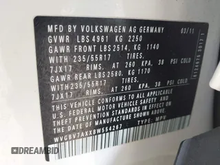 2011 Volkswagen Tiguan SEL with VIN WVGBV7AXXBW554267, listed as a IAAI auction lot 42773354 with 70,547 mi miles and . Bid and sale history available at DreamBid. Image 9.