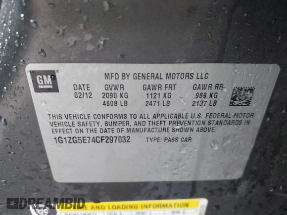 2012 Chevrolet Malibu LTZ with VIN 1G1ZG5E74CF297032, listed as a IAAI auction lot 42133482 with 82,682 mi miles and . Bid and sale history available at DreamBid. Image 9.