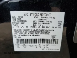 2019 Ford Edge Titanium with VIN 2FMPK4K93KBB42822, listed as a Copart auction lot 57308545 with 102,252 mi miles and Salvage title. Bid and sale history available at DreamBid. Image 12.