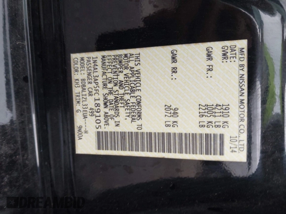 2015 Nissan Altima SL z VIN 1N4AL3AP5FC189105, wystawiony jako IAAI lot #42120835 z przebiegiem 140 341 mil mil oraz . Historia ofert i sprzedaży dostępna na DreamBid. Obrazek 9.