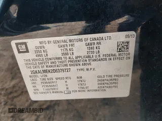 2013 GMC Terrain SLE with VIN 2GKALMEK2D6379727, listed as a IAAI auction lot 41098073 with 149,102 mi miles. Bid and sale history available at carsss.com. Image 9.