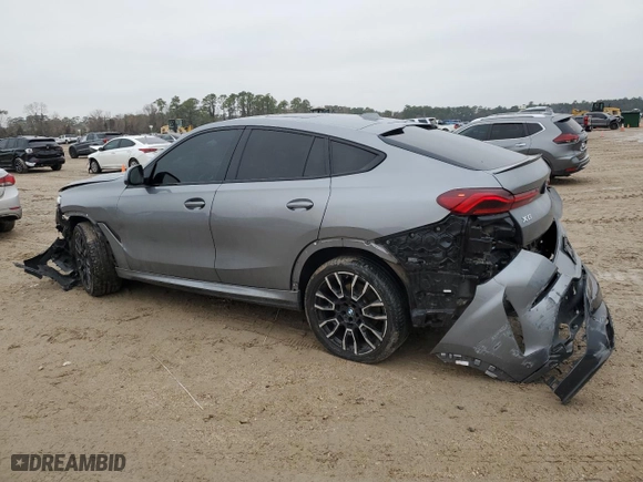 2024 BMW X6 xDrive40i with VIN 5UX33EX05R9T73095, listed as a Copart auction lot 42754435 with 53,885 mi miles and Salvage Title. Bid and sale history available at carsss.com. Image 2.