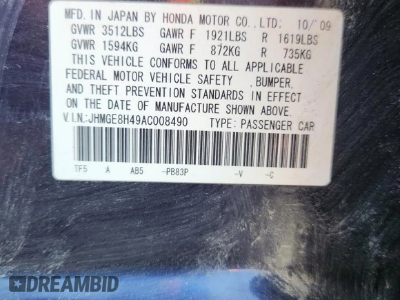 2010 Honda Fit Sport с VIN JHMGE8H49AC008490, выставлен на аукционе Copart как лот 60520065 с пробегом 102 168 миль миль и Чистый • Clean title. История ставок и продаж доступна на DreamBid. Изображение 12.