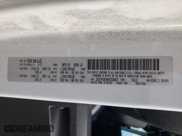 2017 Ram ProMaster Cargo with VIN 3C6TRVBG9HE532657, listed as a Copart auction lot 43176645 with 170,022 mi miles and Clean Title. Bid and sale history available at DreamBid. Image 14.