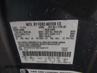 2014 Ford F-150 XL with VIN 1FTFW1CF3EFA24117, listed as a IAAI auction lot 42205670 with 193,653 mi miles and . Bid and sale history available at DreamBid. Image 9.