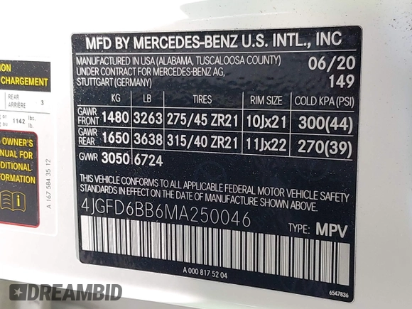 2021 Mercedes-Benz GLE 53 AMG with VIN 4JGFD6BB6MA250046, listed as a IAAI auction lot 42667803 with 65,199 mi miles and . Bid and sale history available at DreamBid. Image 9.
