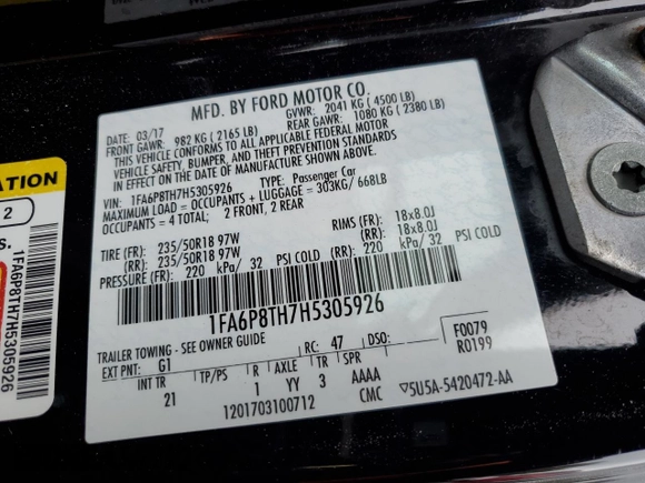 2017 Ford Mustang EcoBoost with VIN 1FA6P8TH7H5305926, listed as a Copart auction lot 49099625 with 33,258 mi miles and Salvage Title. Bid and sale history available at carsss.com. Image 12.