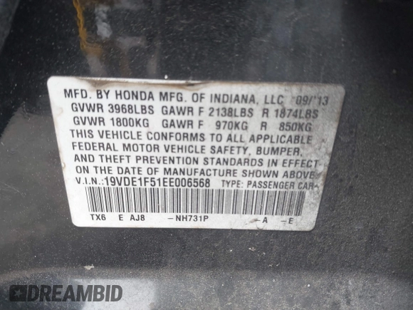 2014 Acura ILX Premium Pkg with VIN 19VDE1F51EE006568, listed as a IAAI auction lot 41791025 with 118,803 mi miles. Bid and sale history available at carsss.com. Image 9.