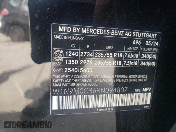 2024 Mercedes-Benz EQB 250+ z VIN W1N9M0CB6RN094807, wystawiony jako Copart lot #53195985 z przebiegiem 3 107 mil mil oraz Szkoda całkowita • Salvage title. Historia ofert i sprzedaży dostępna na DreamBid. Obrazek 15.