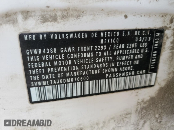 2013 Volkswagen Jetta SportWagen TDI w/Sunroof with VIN 3VWML7AJ6DM670600, listed as a Copart auction lot 88843705 with 161,261 mi miles and Non Repairable. Bid and sale history available at carsss.com. Image 15.