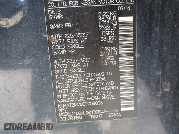 2016 Nissan Rogue SV z VIN KNMAT2MV6GP708803, wystawiony jako IAAI lot #42049440 z przebiegiem 107 359 mil mil oraz . Historia ofert i sprzedaży dostępna na DreamBid. Obrazek 9.