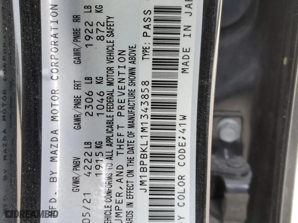 2021 Mazda Mazda3 Hatchback Select with VIN JM1BPBKL1M1343858, listed as a Copart auction lot 83441214 with 17,709 mi miles and Salvage Title. Bid and sale history available at carsss.com. Image 15.