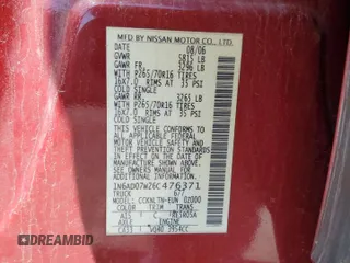 2006 Nissan Frontier SE z VIN 1N6AD07W26C476371, wystawiony jako Copart lot #56909975 z przebiegiem 165 205 mil mil oraz Czysty tytuł • Clean title. Historia ofert i sprzedaży dostępna na DreamBid. Obrazek 12.