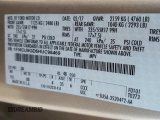 2017 Ford Escape SE with VIN 1FMCU9GD6HUC98469, listed as a Copart auction lot 46215105 with 143,119 mi miles and Clean Title. Bid and sale history available at DreamBid. Image 13.