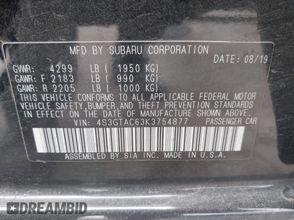 2019 Subaru Impreza Premium z VIN 4S3GTAC63K3754877, wystawiony jako IAAI lot #42174843 z przebiegiem 66 184 mil mil oraz . Historia ofert i sprzedaży dostępna na DreamBid. Obrazek 9.