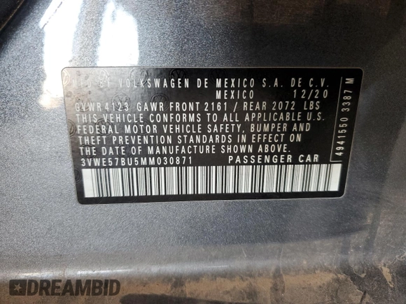 2021 Volkswagen Jetta SEL with VIN 3VWE57BU5MM030871, listed as a Copart auction lot 48423765 with 67,387 mi miles and Salvage title. Bid and sale history available at DreamBid. Image 15.