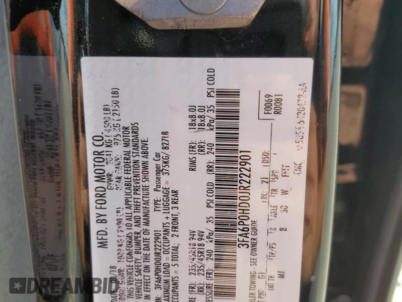 2018 Ford Fusion SE with VIN 3FA6P0HD0JR222901, listed as a Copart auction lot 39980334 with 135,261 mi miles and Salvage Title. Bid and sale history available at carsss.com. Image 12.