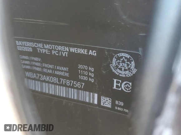 2020 BMW 2 Series 228i xDrive with VIN WBA73AK08L7F87567, listed as a Copart auction lot 79616274 with 48,069 mi miles and Salvage title. Bid and sale history available at DreamBid. Image 13.
