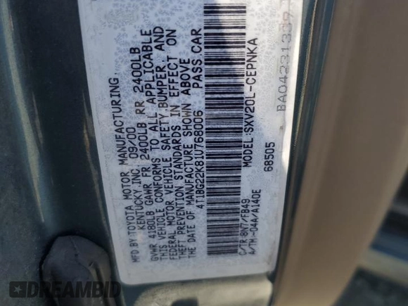 2001 Toyota Camry CE with VIN 4T1BG22K81U768006, listed as a Copart auction lot 50497335 with 187,898 mi miles and Salvage Title. Bid and sale history available at carsss.com. Image 14.