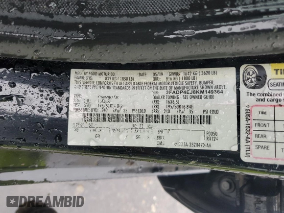 2019 Ford Fiesta SE with VIN 3FADP4EJ8KM149364, listed as a Copart auction lot 47703895 with 69,856 mi miles and Salvage Title. Bid and sale history available at carsss.com. Image 15.