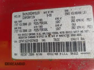 2000 Dodge 1500 with VIN 1B7HF16Z2YS579439, listed as a IAAI auction lot 42063763 with Not Provided miles. Bid and sale history available at carsss.com. Image 9.