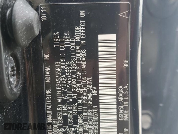 2012 Toyota Highlander Limited with VIN 5TDDK3EH5CS105761, listed as a Copart auction lot 60208055 with 167,190 mi miles and Clean title. Bid and sale history available at DreamBid. Image 13.